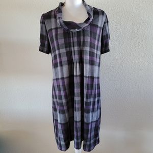 Jessica Howard Cowl Neck Short Sleeve Plaid Dress